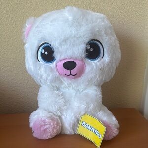 White and Pink Stuffed Animal with Fluffy Texture